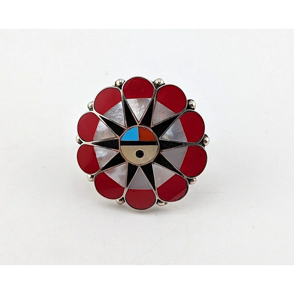 Handmade Zuni Cluster Ring Size 10.5US - Women's‎ Southwest Native Jewelry **